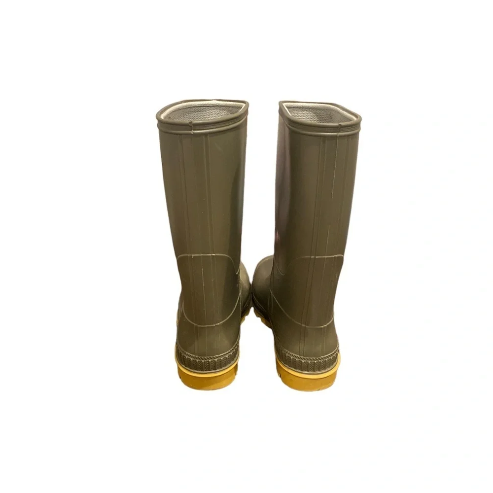 Kamik rain boots olive/yellow size 3 and joules welly socks Dino green